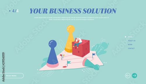 Winning Businessman Illustration for web design, banner, mobile app, landing page. Strategic planning, Teamwork concept, Business risk. People character playing board game, throwing the dice. Vector