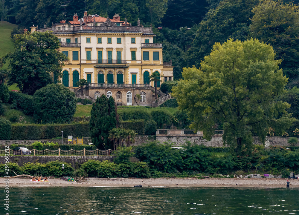 The beautiful Villa Pallavicino and its park seen from Lake Maggiore, Stresa, Italy