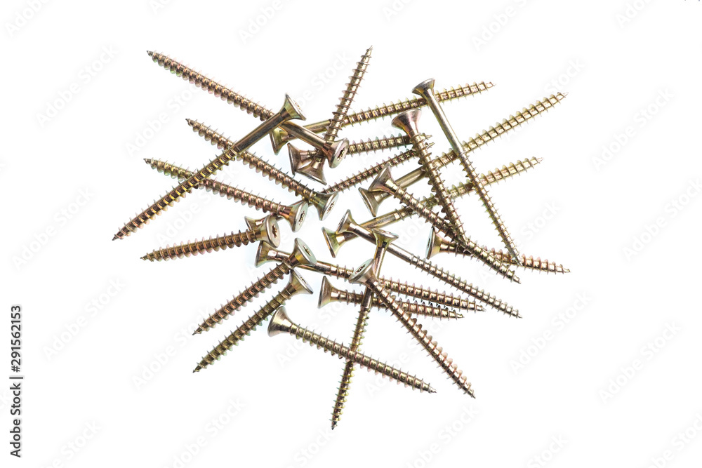 A pile of Torx screws on white background A pile of Torx screws on white background