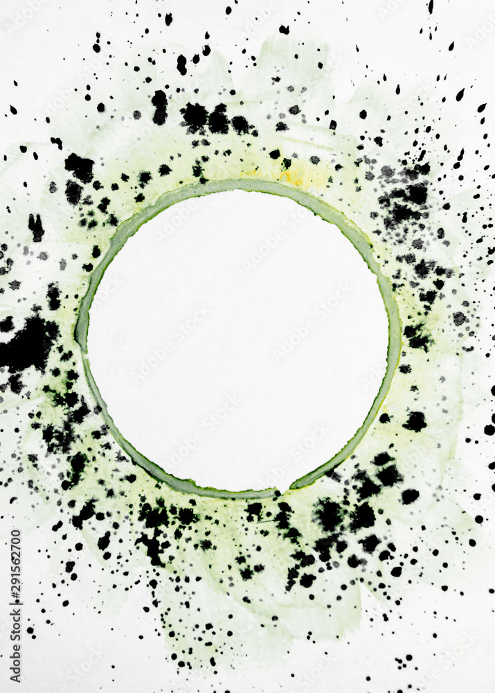 Round frame painted with watercolor paint with blots and splashes. Round frame painted with watercolor paint with blots and splashes.