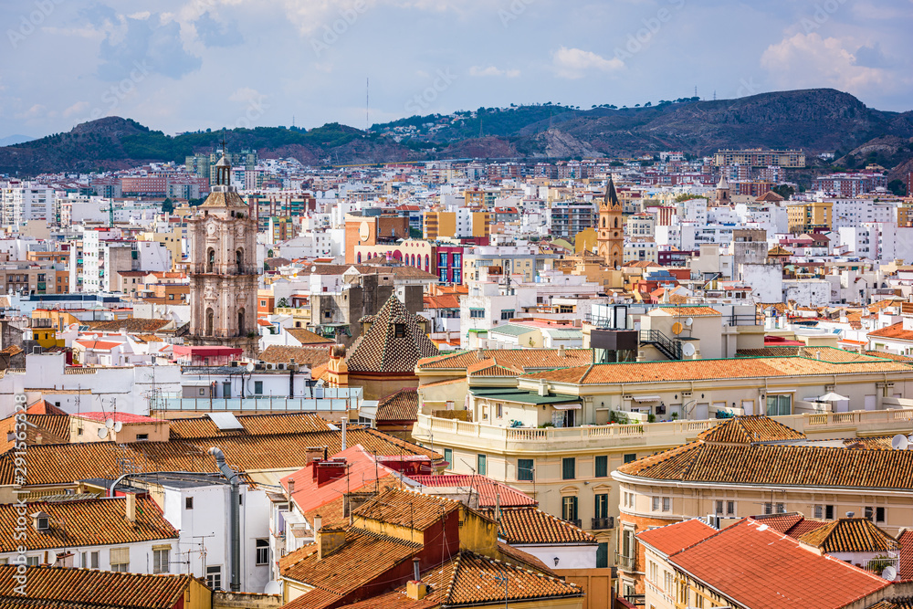 Malaga, Spain cityscape and Alcazaba