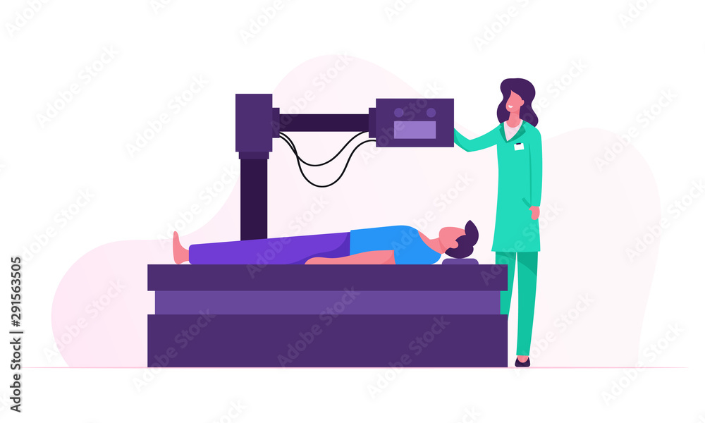 Patient Lying Down on Mri Scan Machine with Nurse Standing Next to Him.  Magnetic Resonance Imaging Digital Technology in Medicine Diagnostic.  Medical Health Care. Cartoon Flat Vector Illustration Stock Vector | Adobe