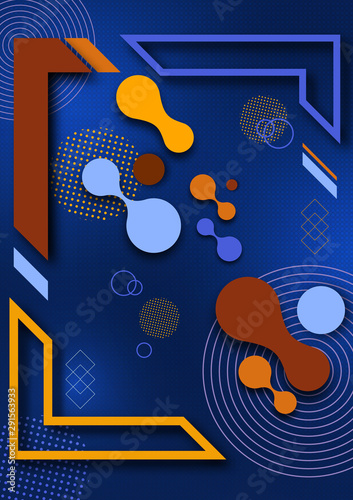 Abstract fluid and modern elements  molecules  geometric frame. Dynamic color shapes and lines. Trendy template for cover design for brochures  web banners  flyers or posters.