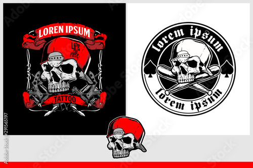 skull wear hat with tattoo machine and baseball bat vector