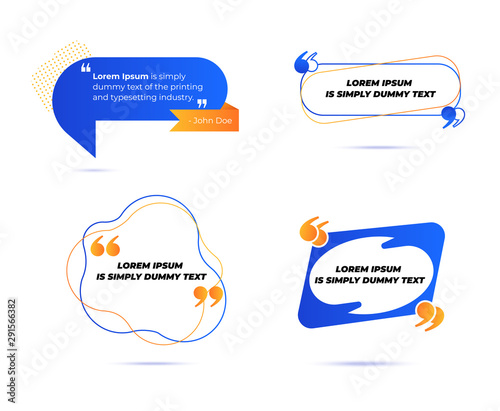 Set of Various Quotes and Speech Bubbles, Blank Layout Template, Quote Box Frames. Remark, Mention Quotations and Callout Text Collection in Trendy Geometric Memphis Style. Cartoon Vector Illustration