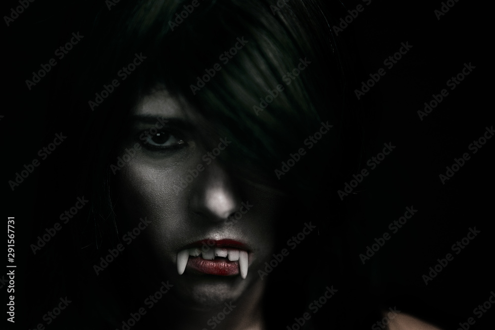 Halloween Vampire Beautiful Woman over black Halloween Vampire Beautiful Woman over black