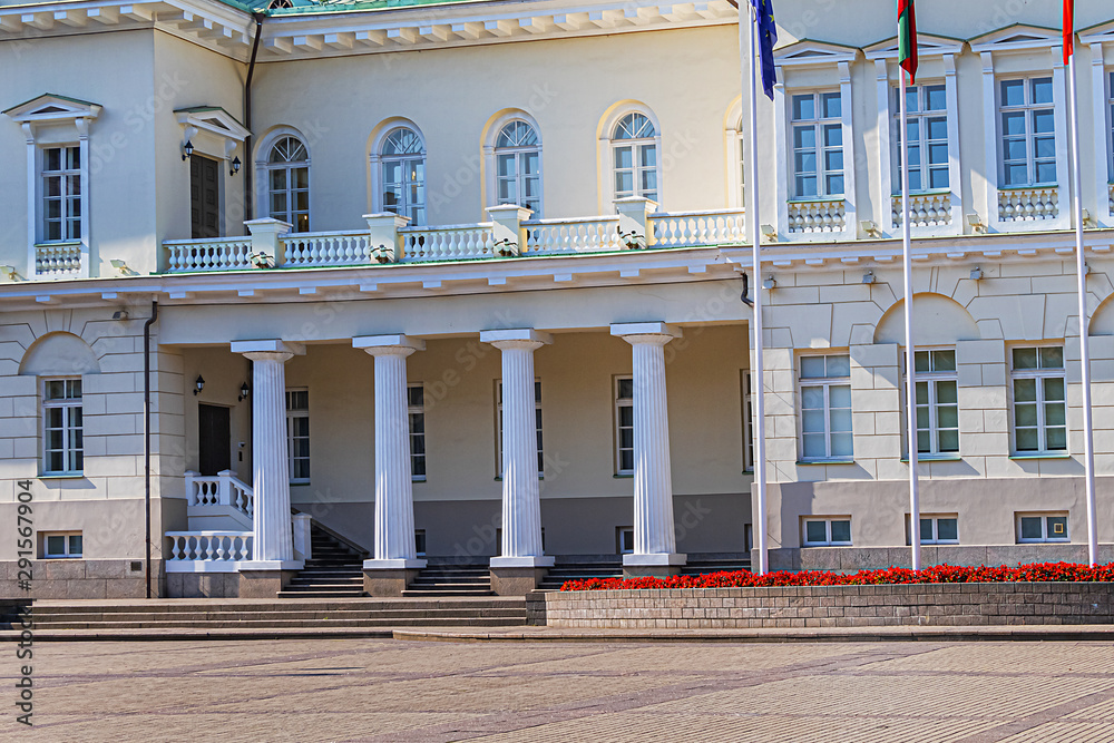 Presidential palace on Daukanto square (Simono Daukanto aikste) - official office and eventual official residence official residence of President of Lithuania in Vilnius old town. Vilnius, Lithuania.