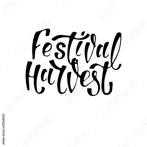 Hand sketched autumn lettering Harvest Festival. Modern brush calligraphy. Handwritten vector illustration isolated on white background for cards, posters, banners, logo, tags.