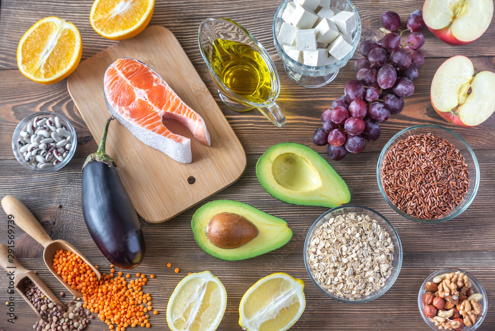 Foods providing low cholesterol diet - obrazy, fototapety, plakaty 