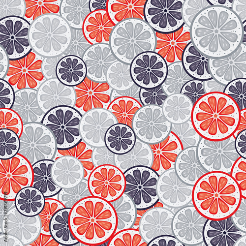 Seamless vector citrus pattern. Fruit background. Summer bright background with lemon, grapefruit, lime and orange.