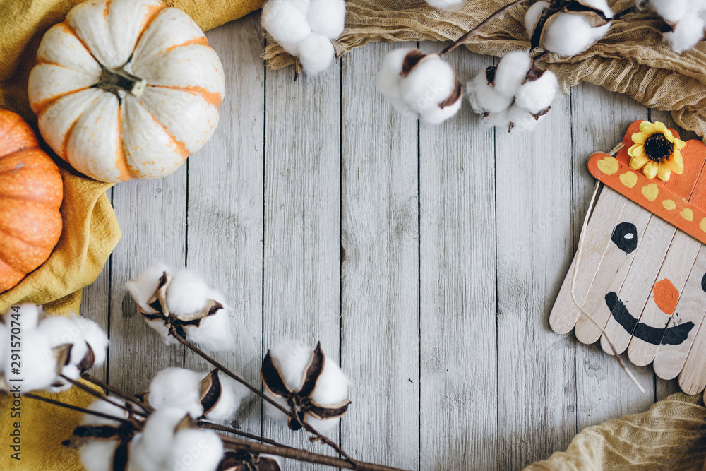 Pumpkins on a Wooden Whitewashed Background Pumpkins on a Wooden Whitewashed Background