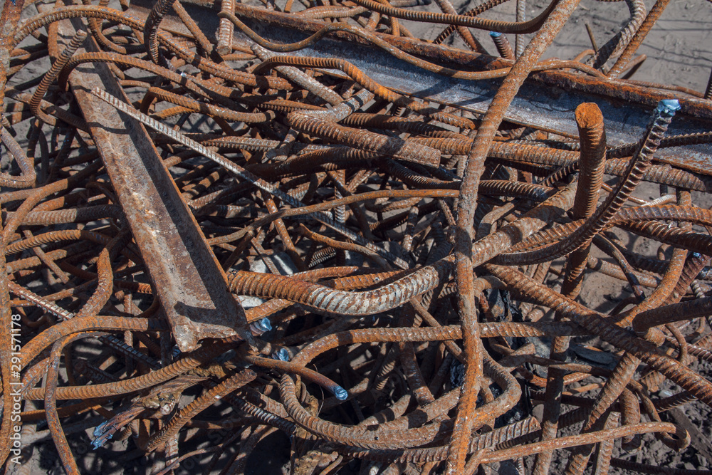 Industrial background. Rebar texture. Old rusty rebar for concrete