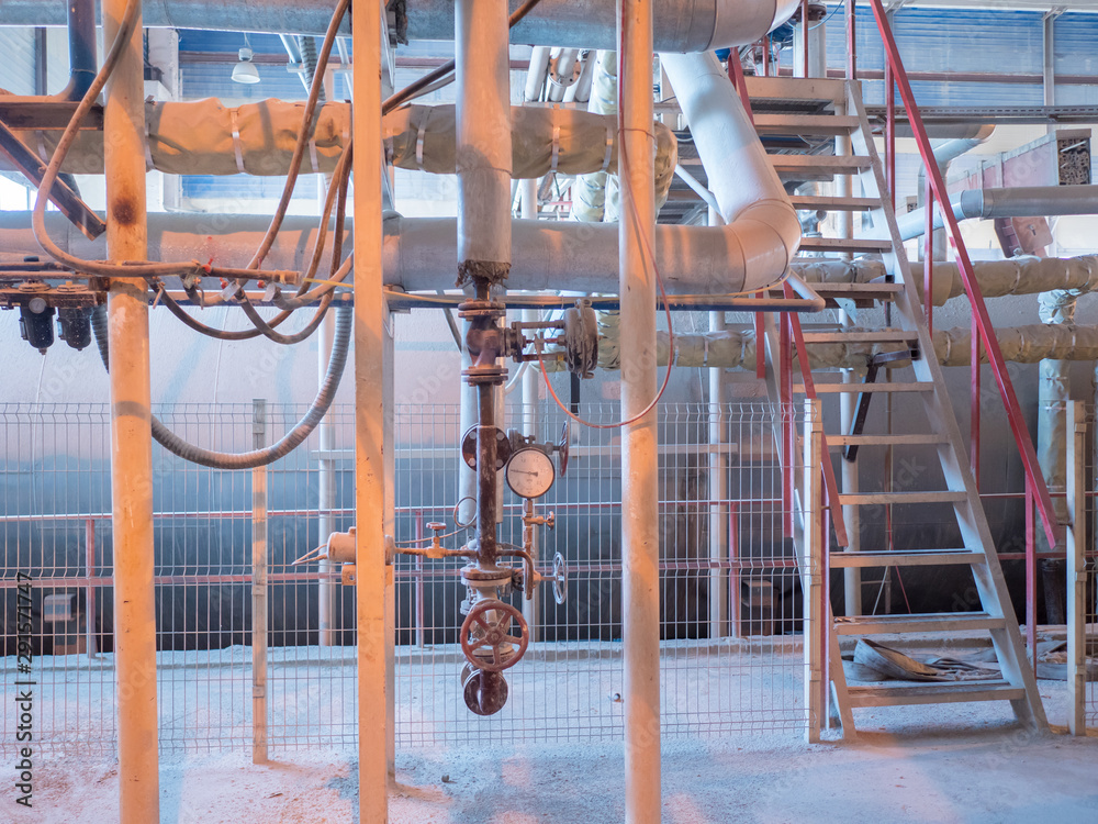 Plant for production of aerated concrete building blocks according to German technology..Equipment supplied by German company. Pipe, mixing drums, drying chambers, conveyors for moving Plant for production of aerated concrete building blocks according to German technology..Equipment supplied by German company. Pipe, mixing drums, drying chambers, conveyors for moving