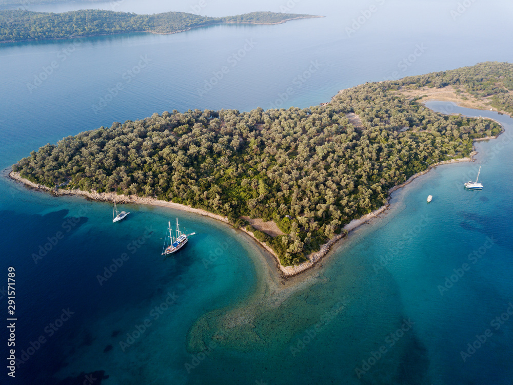 Aerial view of Cleopatra Island, Gokova Bay Turkey