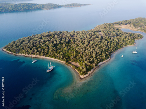 Fototapeta Naklejka Na Ścianę i Meble -  Aerial view of Cleopatra Island, Gokova Bay Turkey