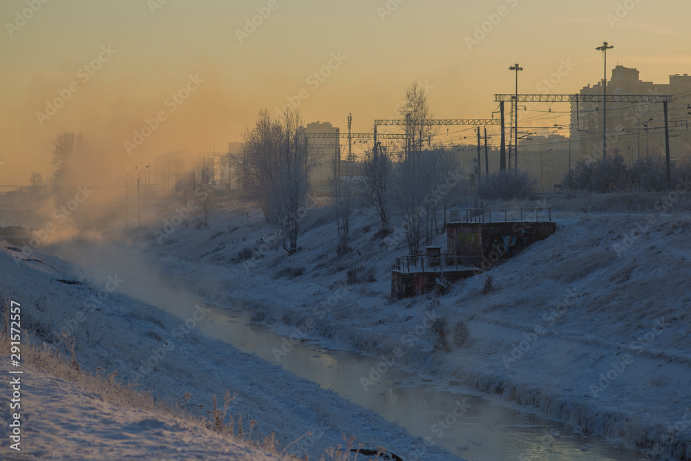 winter landscape with river and trees in winter winter landscape with river and trees in winter