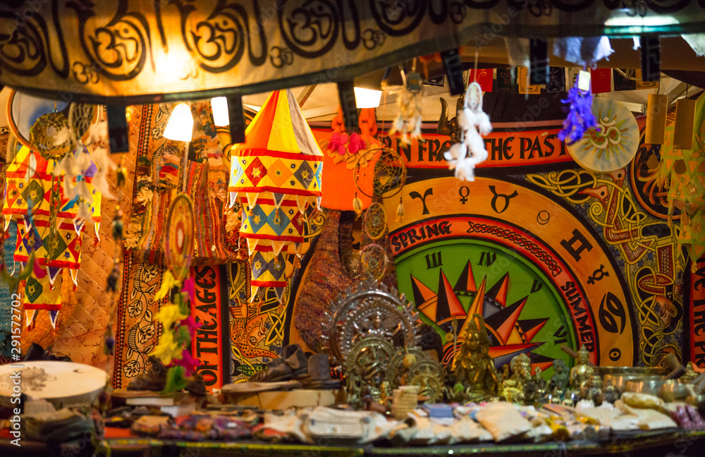 Fototapeta premium Medieval colored souvenirs market during the event