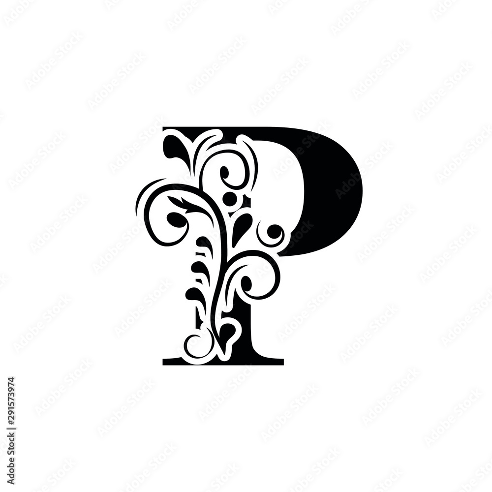letter P. Black flower alphabet. Beautiful capital letters. Stock ...