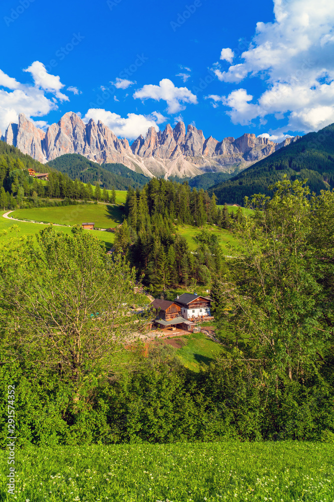 Santa Maddalena, Val di Funes, South Tyrol / Italy. Santa Maddalena village in the Dolomites