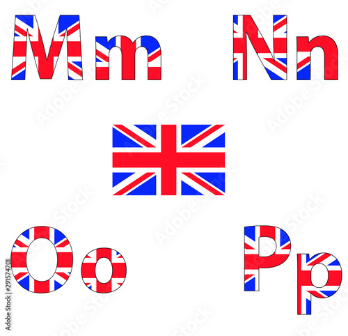 Great Britain  flag. English alphabet.  letters with English flag 