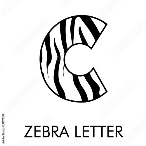 Logotipo letra C con patrón de piel de cebra en blanco y negro