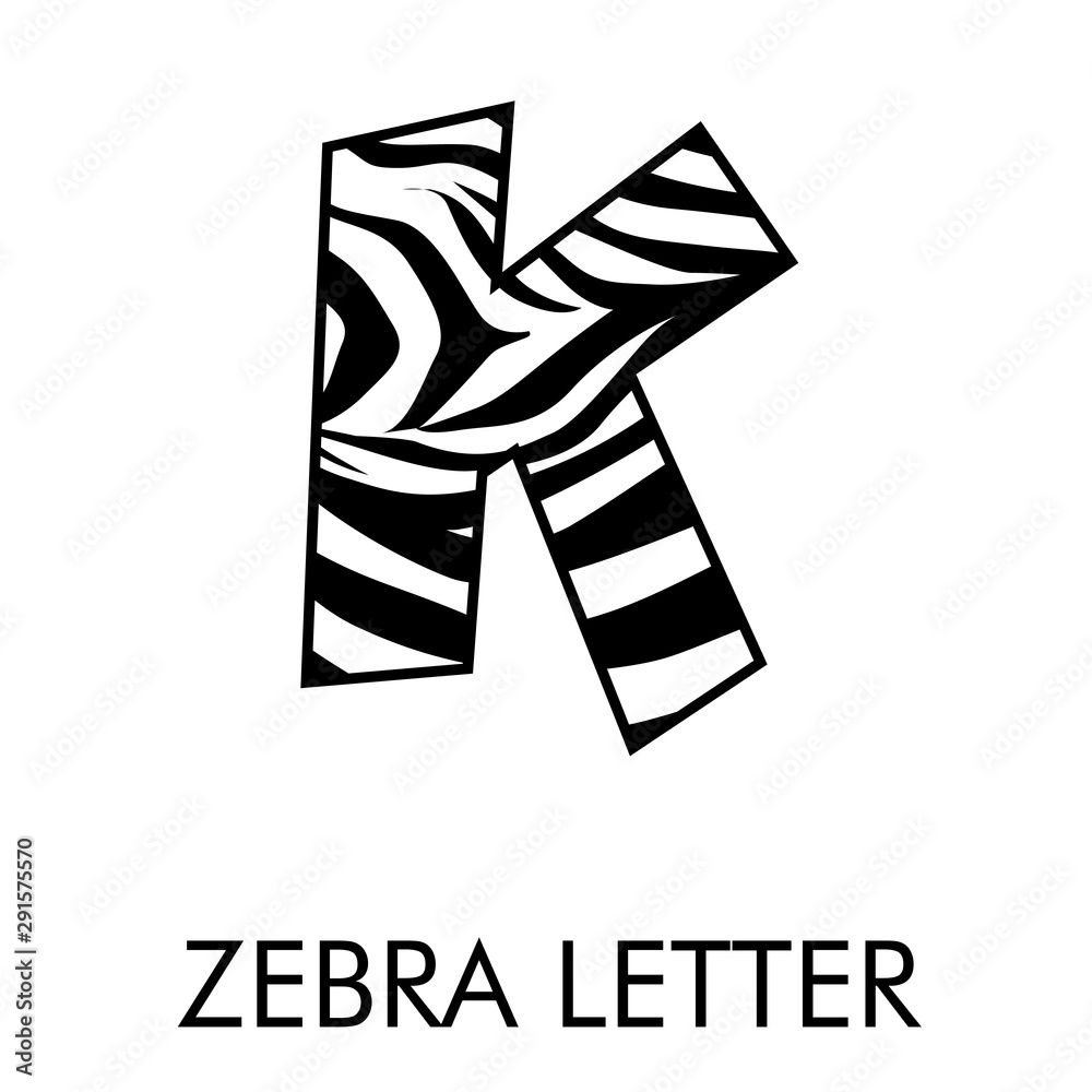 Logotipo letra K con patrón de piel de cebra en blanco y negro - obrazy, fototapety, plakaty 