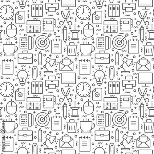 Office related seamless pattern with line icons