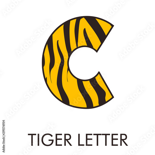 Logotipo letra C con patrón de piel de tigre en amarillo y marrón