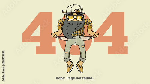 404 error page design. Vector illustration of a man  showing empty pockets. Page not found concept.