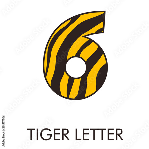 Logotipo número 6 con patrón de piel de tigre en amarillo y marrón