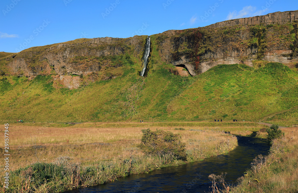 Fototapeta premium Seljalandsfoss waterfall during the sunset, Iceland, Europe