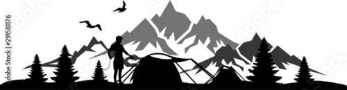 Camping Nature Skyline Silhouette Vector