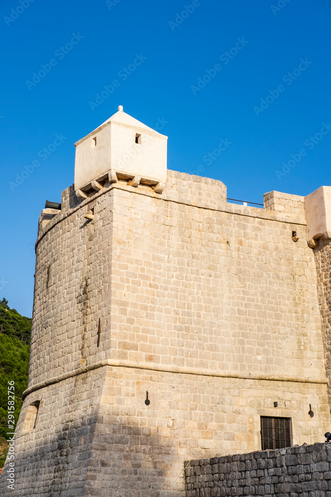 Defensive Kastio fortress part of Walls of stone, Ston town, Peljesac Peninsula, Dalmatia, one of the major touristic attraction in Croatia 