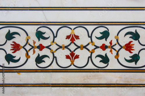 details of the floral inlays of the taj mahal in Agra, India