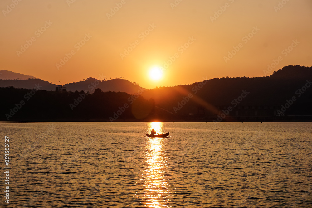 Sunset over the lake in Gia Lai province in Vietnam
