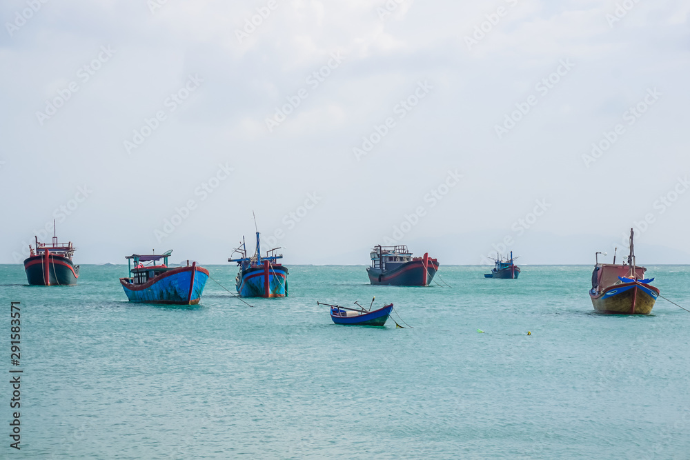 Fototapeta premium Fishing boats at sea, Vietnam