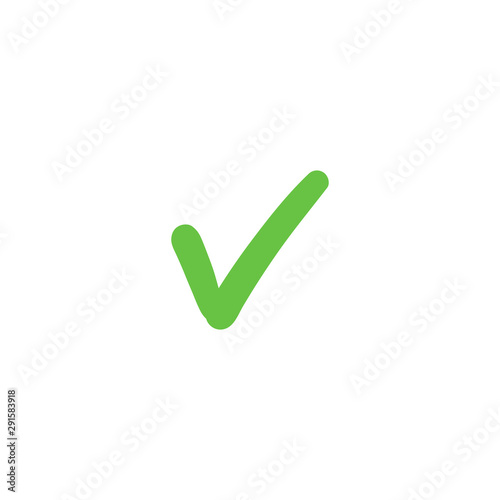 Green checkmark icon. Approval tick.