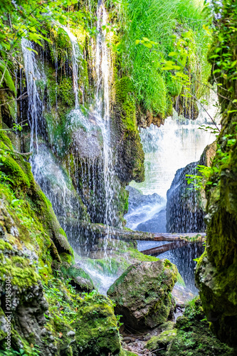 Fototapeta Naklejka Na Ścianę i Meble -  Waterfalls of Korana river in Rastoke village, near Slunj, Croatia, green nature, on sunny summer day