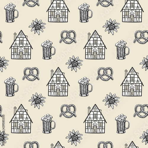 Oktoberfest beer germany bavarian background seamless pattern set