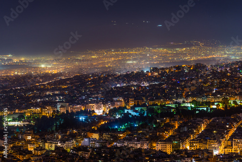 Athens city at night seen from above 