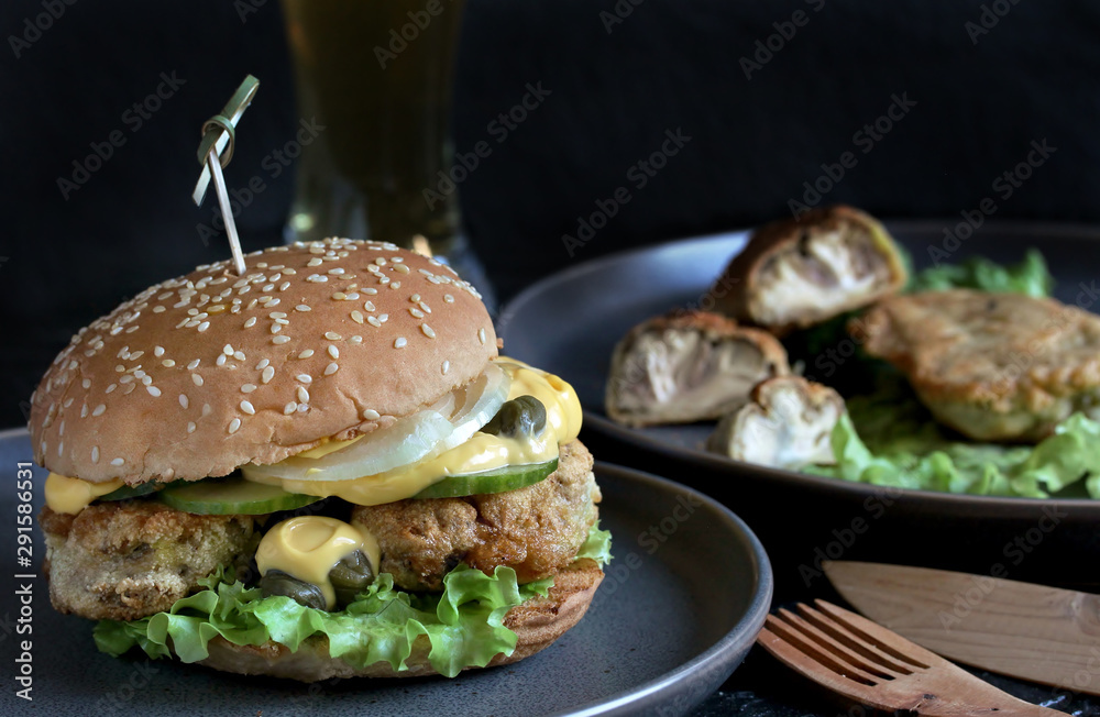 Foto de Brain Burger. Fried brains beef, calf or sheep are fried in