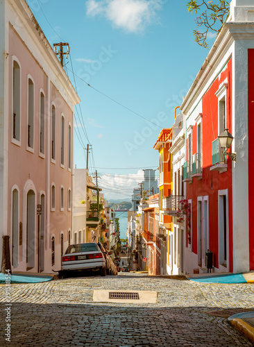 Street full of colorful houses in old San Juan, Puerto Rico