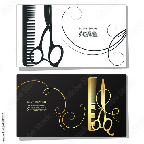 Scissors and comb business card for a beauty salon