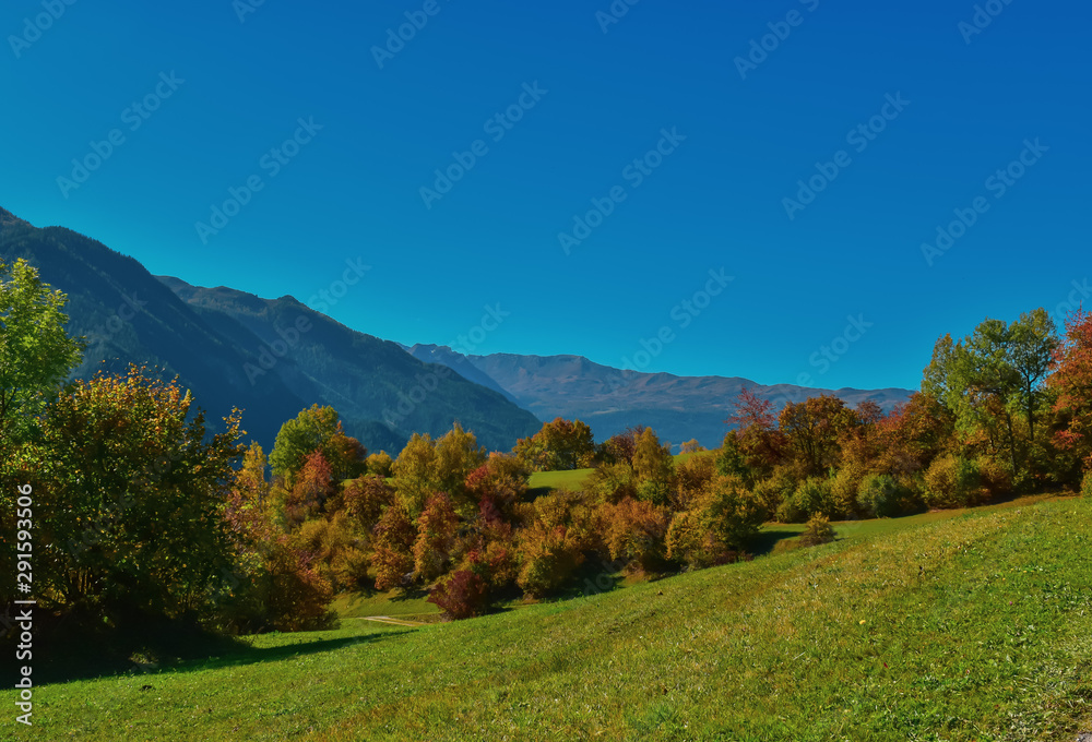 Colorful swiss autumn landscape in Filisur.