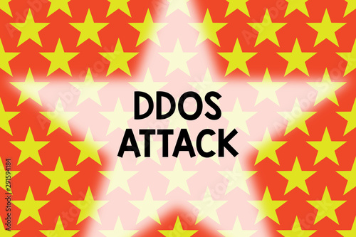 Handwriting text writing Ddos Attack. Conceptual photo perpetrator seeks to make network resource unavailable Geometric seamless pattern. Monochrome randomly abstract texture stars