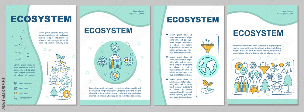 Ecosystem brochure template. Flyer, booklet, leaflet print, cover design with linear illustrations. Environmental conservation. Vector page layouts for magazines, annual reports, advertising posters - obrazy, fototapety, plakaty 
