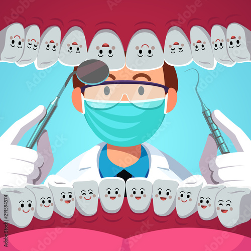 Dentist man examining patient teeth inside mouth