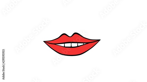Red lips. Animated mouth speaks. Alpha channel. 2D animation