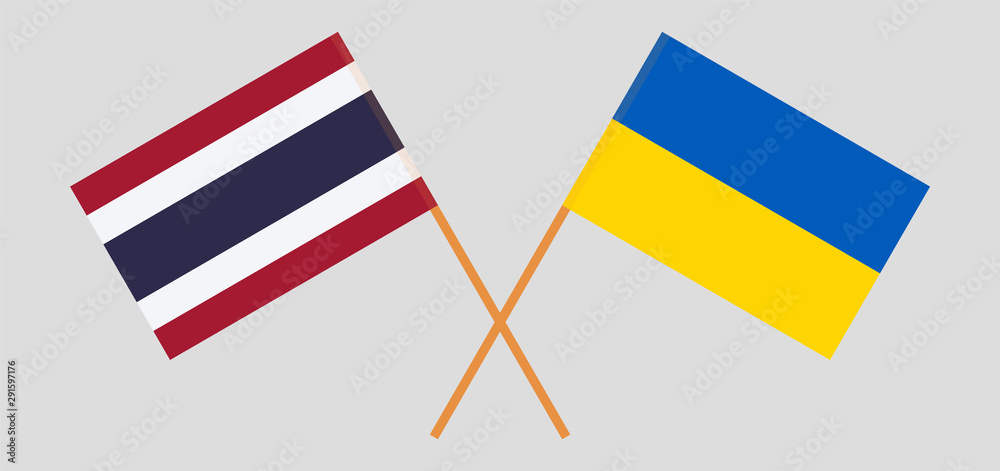 Thailand and Ukraine. Crossed Thai and Ukrainian flags