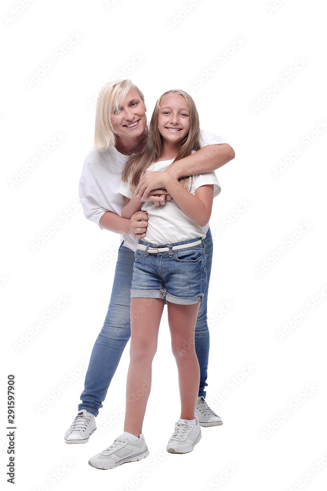 in full growth. portrait of happy mother and daughter. in full growth. portrait of happy mother and daughter.